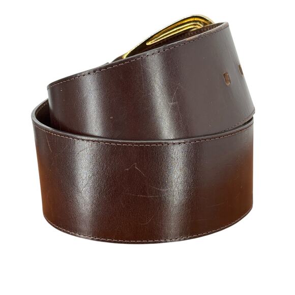 Ellen Tracy Wide Italian Leather Belt Small Women’s Brown Oversized Gold Buckle - Picture 8 of 10